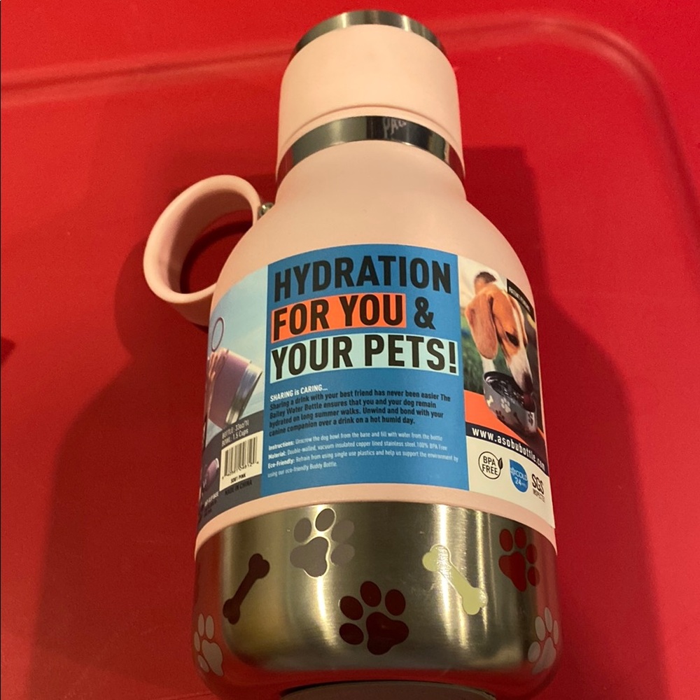Hydration Bottle with Pink and Silver Paw Prints